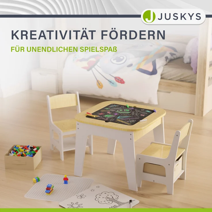 Juskys 'Milou' Kindersitzgruppe mit 2 Stühlen, 1 Tisch & Stauraum, Holz weiß – Bild 8