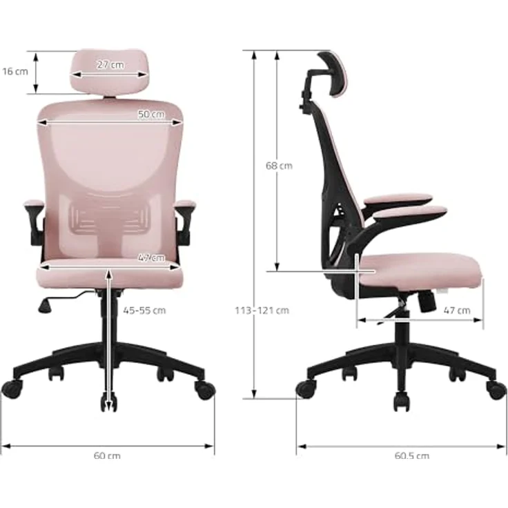 ML-DESIGN Schreibtischstuhl Pink, Ergonomischer Drehstuhl mit Netzrücken, 1-Sitzer, 60.5x121x60 cm, für das Arbeitszimmer – Bild 2