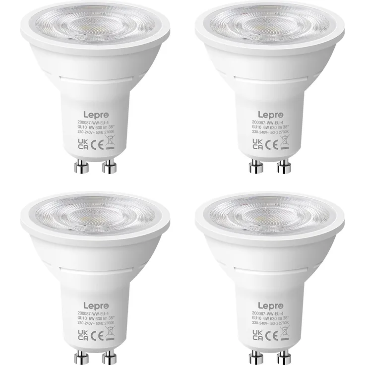 Lepro GU10 LED Warmweiss 6W Lampe, 2700K Warmweiß, 630 Lumen, 38° Abstrahlwinkel, Nicht dimmbar Reflektorlampe, Energiesparendes GU10 LED Leuchtmittel für Wohnzimmer, Küche, Schlafzimmer,4 Stück
