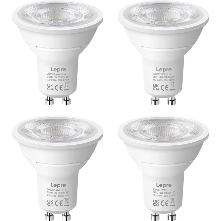 Lepro GU10 LED Warmweiss 6W Lampe, 2700K Warmweiß, 630 Lumen, 38° Abstrahlwinkel, Nicht dimmbar Reflektorlampe, Energiesparendes GU10 LED Leuchtmittel für Wohnzimmer, Küche, Schlafzimmer,4 Stück – Bild 1