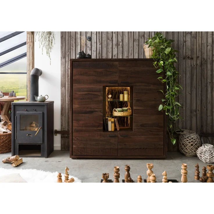 Highboard Akazie 145x40x153 dunkelbraun lackiert BARK #207 – Bild 6