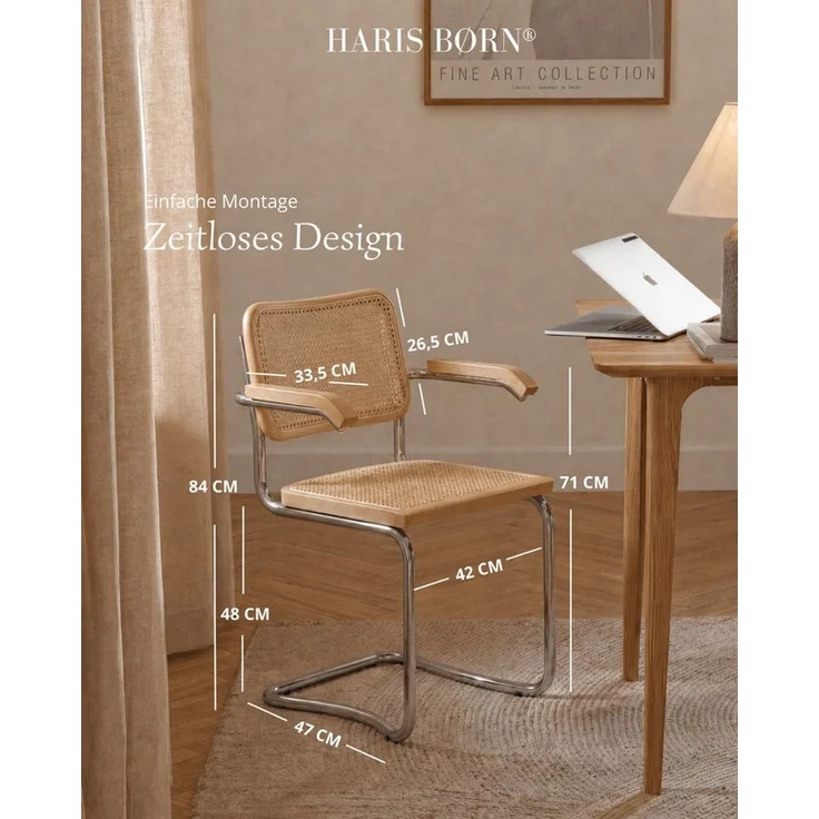 Haris Børn Freischwinger Wiener Geflecht SKØR - Handgefertigt in Italien - Premium Schwingstuhl (Set, 2 St), Hochwertige Freischwinger Stühle - Rattanstühle fürs Esszimmer – Bild 2