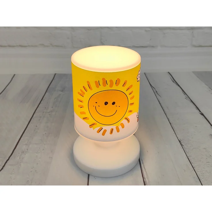 LED Akku Tischleuchte Motiv Sonne und Schmetterling per USB aufladbar, Höhe 20cm – Bild 1