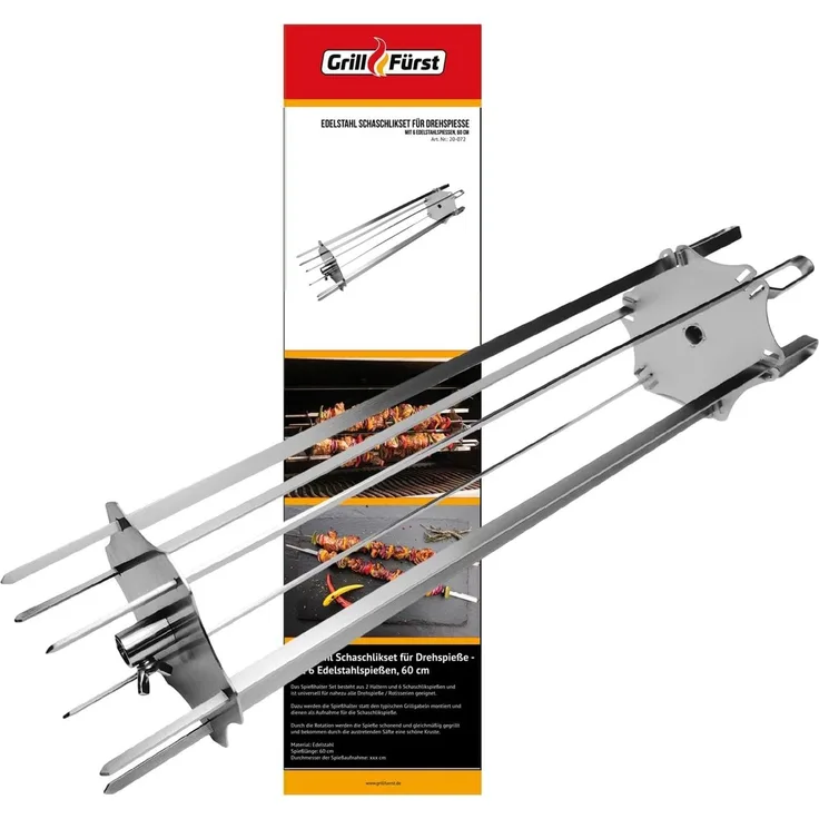 Grillfürst Edelstahl Schaschlikset für Drehspieße - mit 6 Spießen, 60 cm