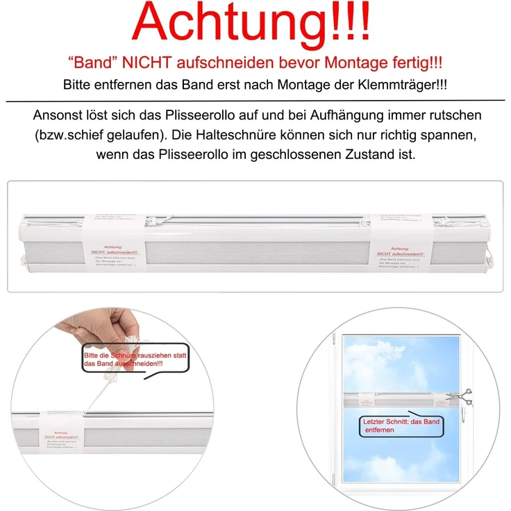 WOLTU Wabenplissee ohne Bohren Verdunklung Thermo Doppelplissee Klemmfix Zweifarbig 60x120 cm Weiß-Weiß, Plissee Faltrollo Sonnen-, Sicht- & Schallschutz, Jalousie Plisseerollo für Fenster & Tür – Bild 8
