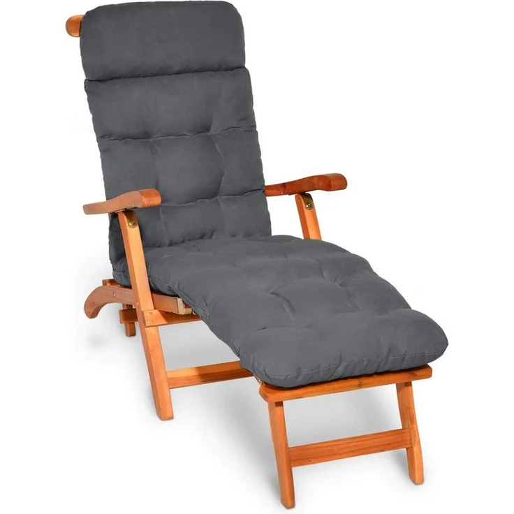 Beautissu Polsterauflage 2X Bequeme Liegenauflage Deckchair, 200x50x8 cm, Grau, Gartenliege Auflage mit Schaumflockenfüllung – Polster für Liegestuhl – Bild 2