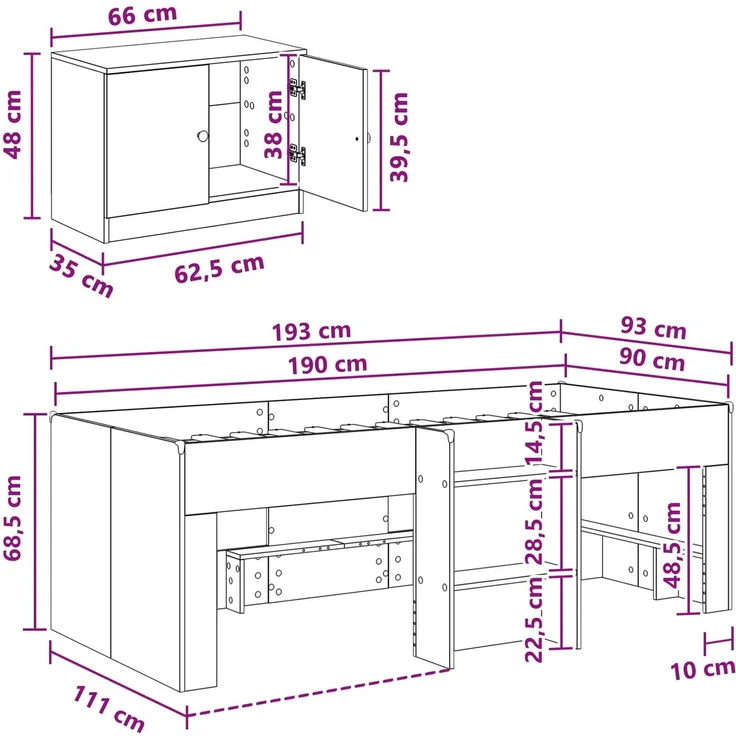 vidaXL Loft Bettgestell mit Schrank 3 Stk. Grau Sonoma Holzwerkstoff 3423387 – Bild 7