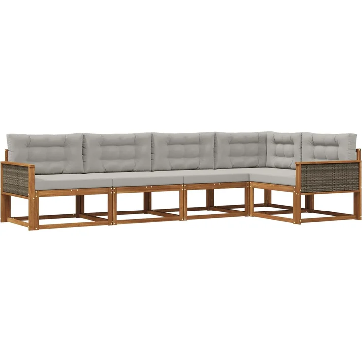 vidaXL Outdoor-Sofagarnitur 5 stk. 5-Sitzer Natur und Hellgrau 3382559 – Bild 2
