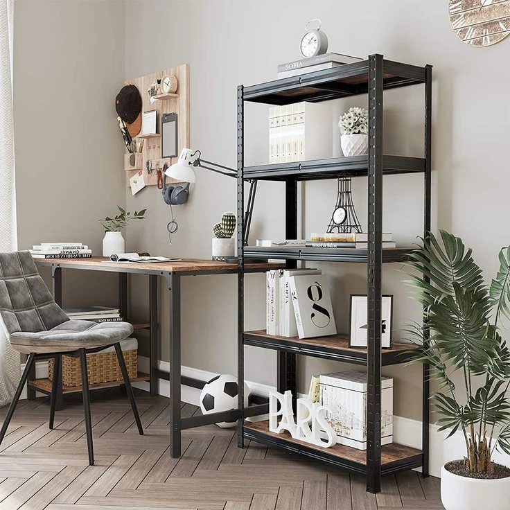 Songmics Standregal, 2er Set, Bücherregal, Lagerregal, 5 Ablagen, Küchenregal, Regal, 30 x 75 x 150 cm, bis 650 kg belastbar, verstellbare Ablagen, Industrie-Design, vintagebraun-schwarz GLR030B02 – Bild 2