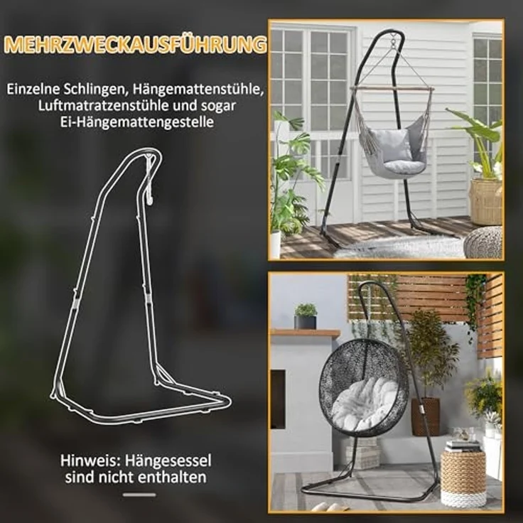 Outsunny Hängemattengestell Hängestuhlgestell Höhenverstellbarer Hängesesselgestell, (Hängesesselgestell, 1-St, Ständer für Hängestuhl), Metall, Schwarz, 133 x 116 x 195,230 cm – Bild 5