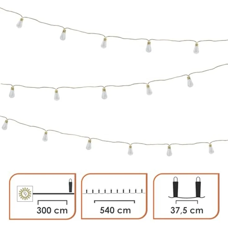 Spetebo Lichterkette Vintage LED Solar Lichterkette, 16-flammig, Garten Deko Beleuchtung mit transparenten Lampen an Naturkordel – Bild 3