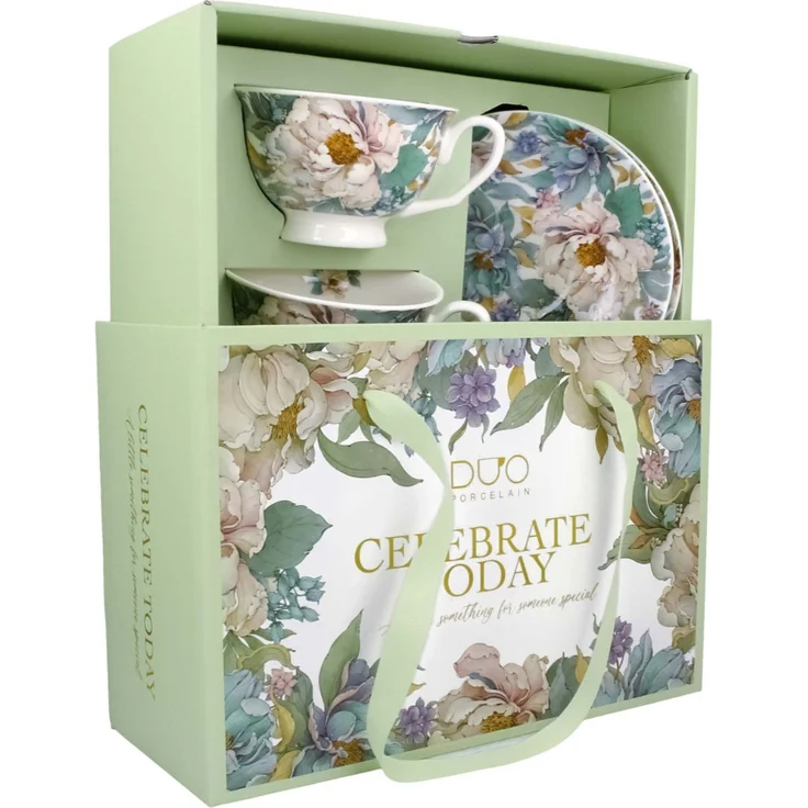 DUO 2er-Set Tassen PEONY WHITE, 250 ml mit Untertassen, New Bone China Porzellan, in Geschenkbox – Bild 8