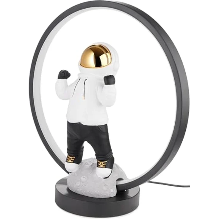 BRUBAKER LED Tischleuchte Astronaut mit Hoodie und Gold verchromtem Helm in Anime Pose, mit indirekter Beleuchtung und USB-C Stecker, LED fest integriert, 33 cm Tischlampe mit LED-Ring - Handbemalte Weltraum Nachttischlampe – Bild 4