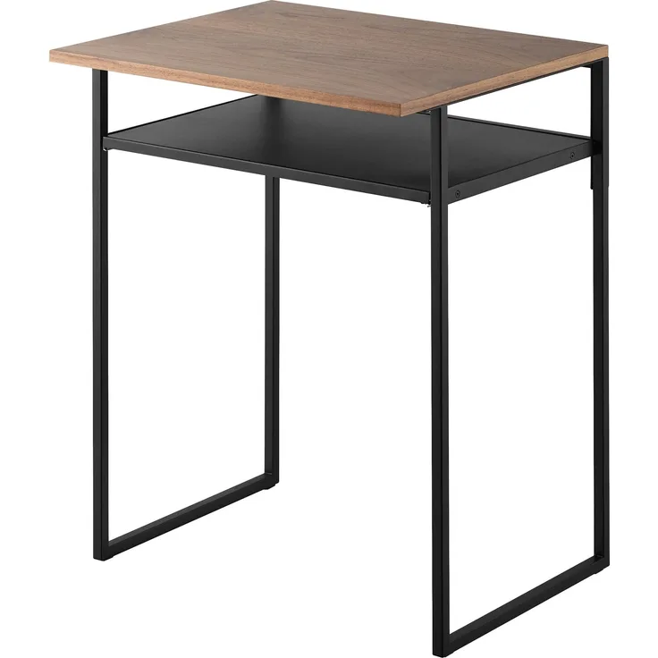 Yamazaki 1488 Tower Tisch mit Holzablage und Ausziehplatte, schwarz, Stahl/Holz, minimalistisch, 45,2 x 53 x 66,8 cm