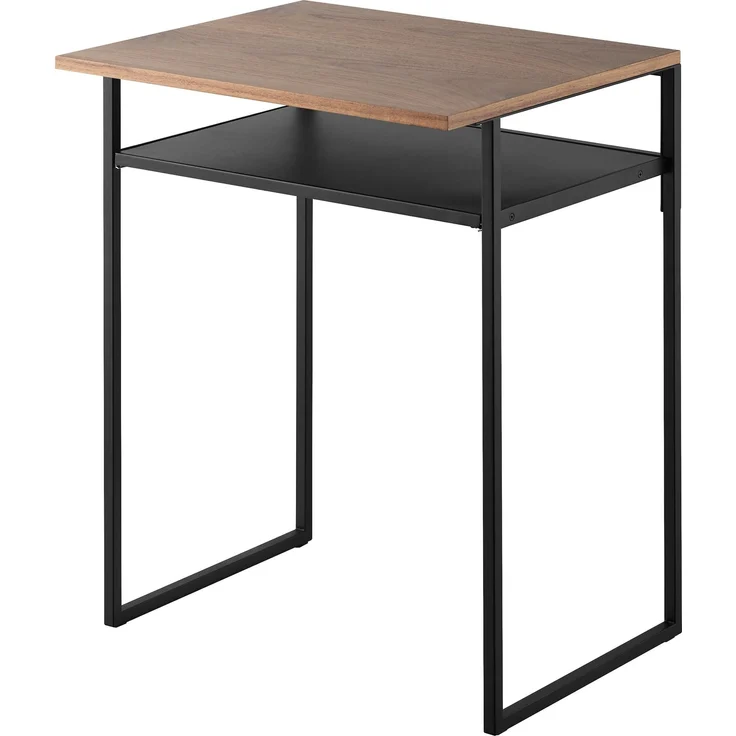 Yamazaki 1488 Tower Tisch mit Holzablage und Ausziehplatte, schwarz, Stahl/Holz, minimalistisch, 45,2 x 53 x 66,8 cm