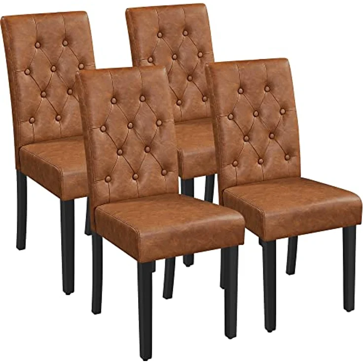 Yaheetech Esszimmerstühle 4X Küchenstuhl mit hoher Rückenlehne Retro Braun – Bild 1