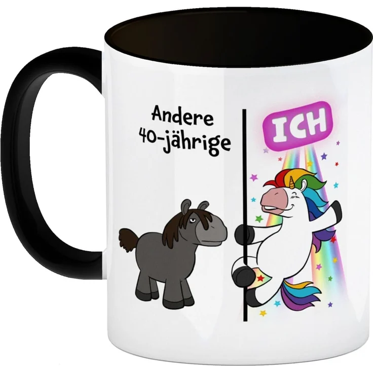 speecheese Tasse 40. Geburtstag Kaffeebecher Schwarz mit lustigem Spruch: Einhorn – Bild 2