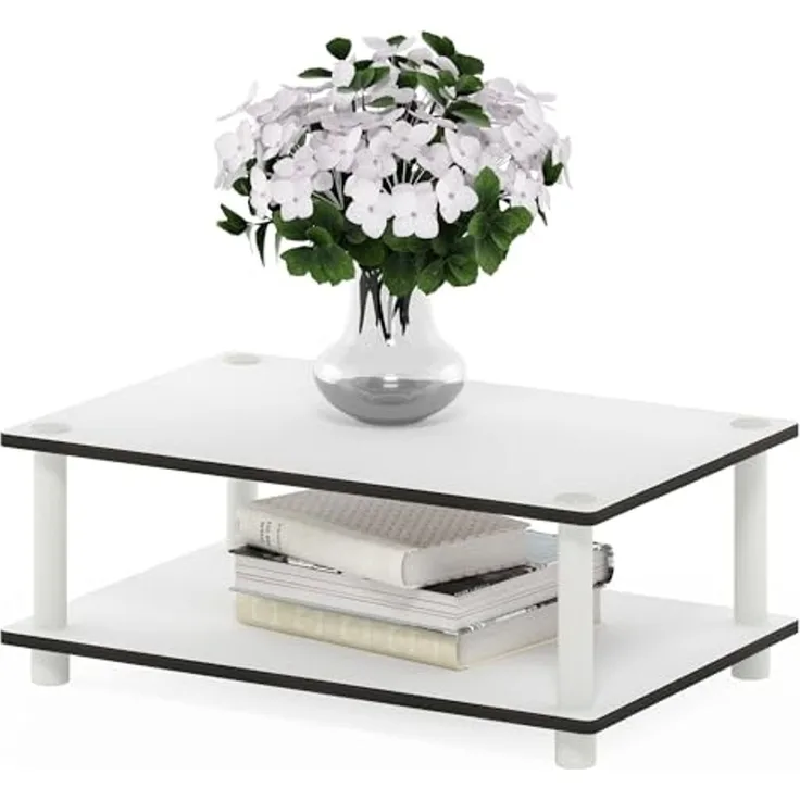 Furinno JUST Couchtisch, 2-stufiger Moderner Couchtisch Mit Offenem Regalboden, Beistelltisch Mit Werkzeugloser Montage, Für Wohnzimmer, Schlafzimmer, Homeoffice, Reinweiß