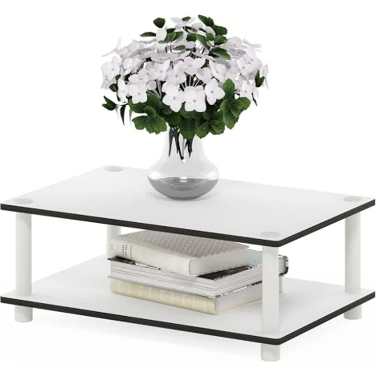 Furinno JUST Couchtisch, 2-stufiger Moderner Couchtisch Mit Offenem Regalboden, Beistelltisch Mit Werkzeugloser Montage, Für Wohnzimmer, Schlafzimmer, Homeoffice, Reinweiß – Bild 1
