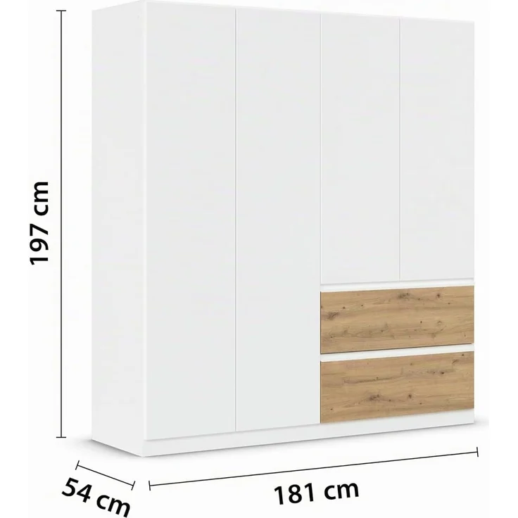 rauch Kleiderschrank, Drehtürenschrank COSTA, 4-türig, push-to-open, Alpinweiß, 181 x 197 x 54 cm – Bild 3