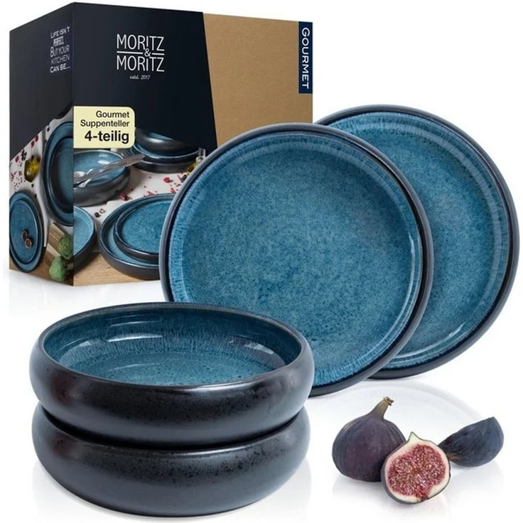 Moritz & Moritz Suppenteller SOLID 4x Suppenteller Blau, (4 St), Bowl Schüssel für Suppe, Nudeln, Salat oder Müsli – Bild 4