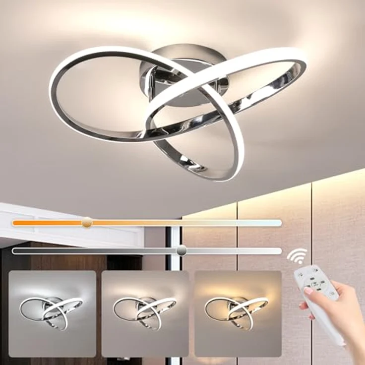 Comely LED Deckenleuchte Dimmbar, Deckenlampe Schlafzimmer mit Fernbedienung 3000K-6500K, 36W Modern Silber LED Deckenbeleuchtung Geeignet für Wohnzimmer Esszimmer Kinderzimmer – Bild 1