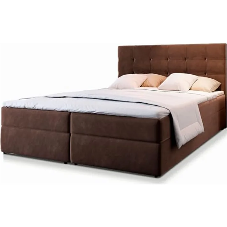 MASSENO Kontinentalbett Glos, Boxspringbett aus Holz, braun, mit großem Bettkasten und Topper, 180x200 cm, ergonomischer Schlafkomfort
