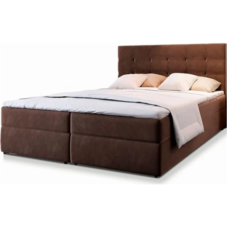Masseno Boxspringbett GLOS 160x200 cm, Komplett-Set mit Bonell Matratze und Topper, Polsterbett mit Bettkästen - Braun, COSMIC 800 – Bild 1