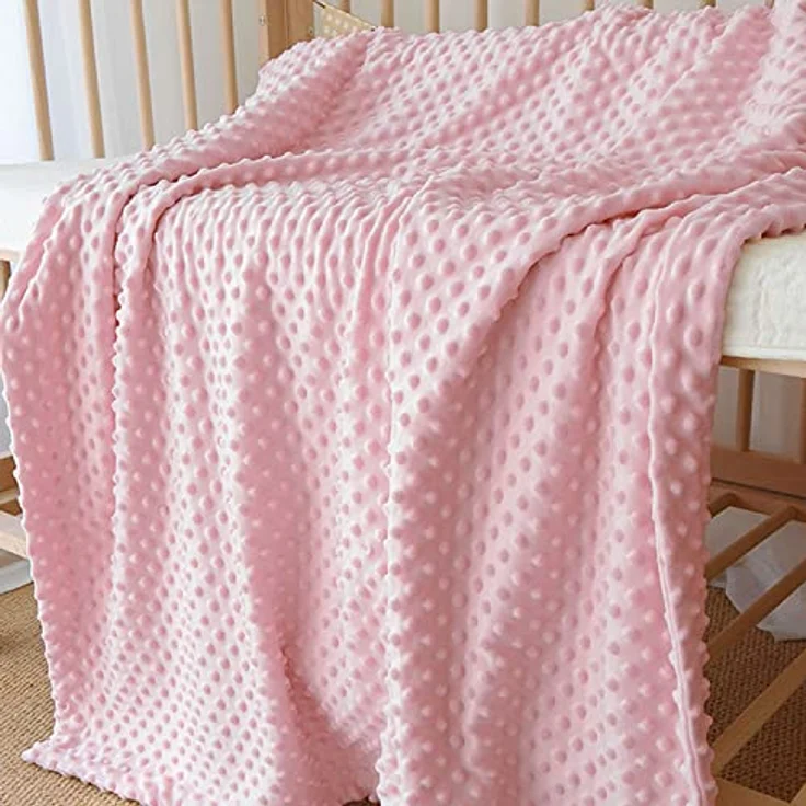 CREVENT Gemütlicher, weicher Fleece-Überwurf, warme Sherpa-Rückseite, Babydecke für Kleinkinder, Kinderbett, Kinderwagen, 75x100 cm, rosa Punkte – Bild 3