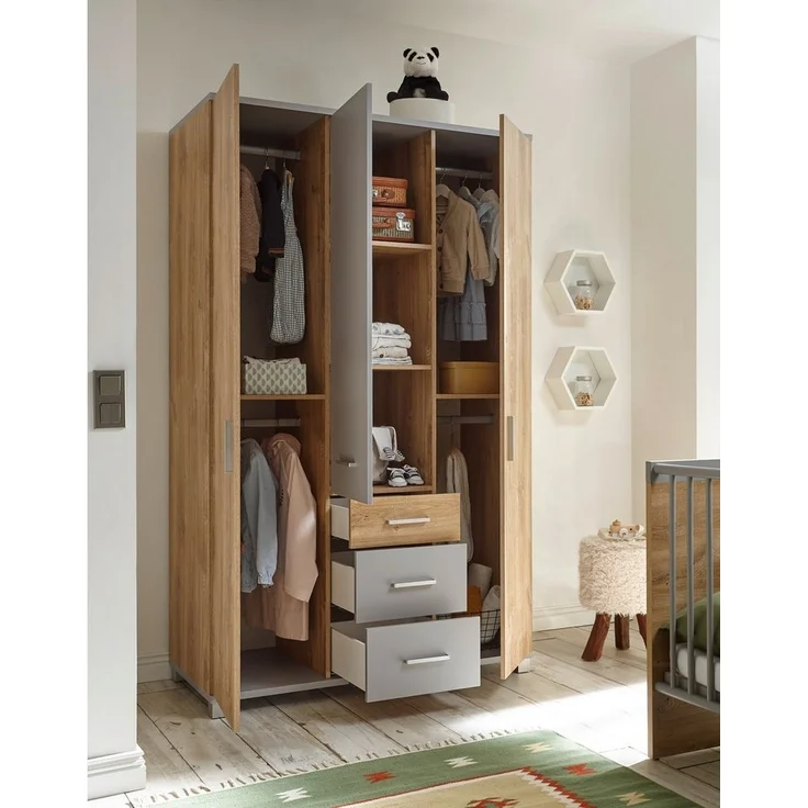 Babyzimmer Larissa 5 teiliges Kinderzimmer Komplett Set in Bolton Oak und Arktisgrau – Bild 3