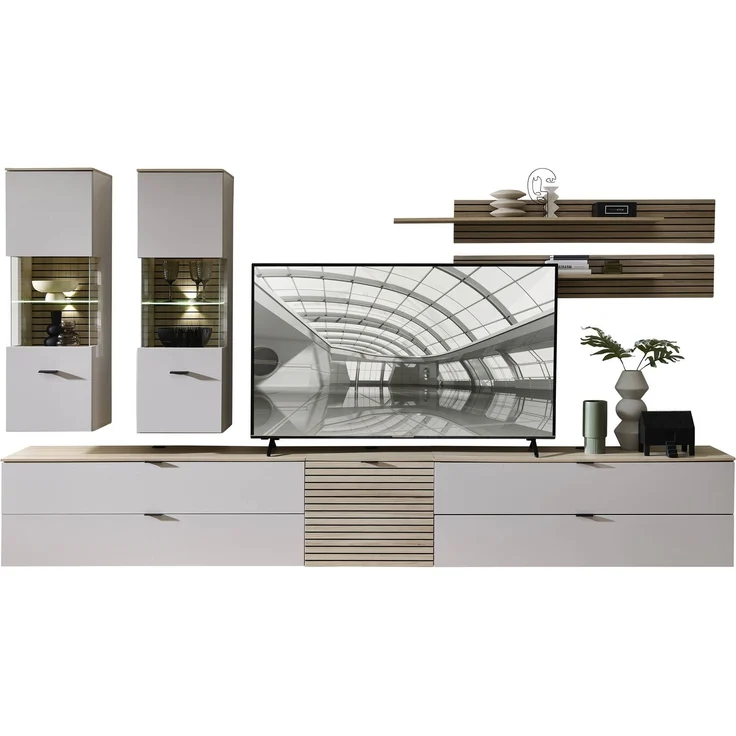 Wohnwand >Ina< (4-teilig) in Riva Eiche Dekor / Cashmere - 240x186x44 (BxHxT) – Bild 9