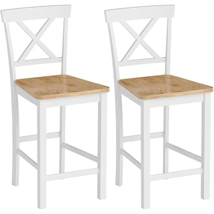 HOMCOM Barhocker mit Rückenlehne und Fußstütze (Küchenstühle, 2 St, Modern Tresenhocker), für Küche, Wohnzimmer, Esszimmer Eiche