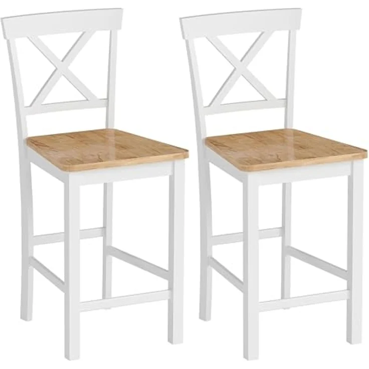 HOMCOM Barhocker mit Rückenlehne und Fußstütze (Küchenstühle, 2 St, Modern Tresenhocker), für Küche, Wohnzimmer, Esszimmer Eiche – Bild 1