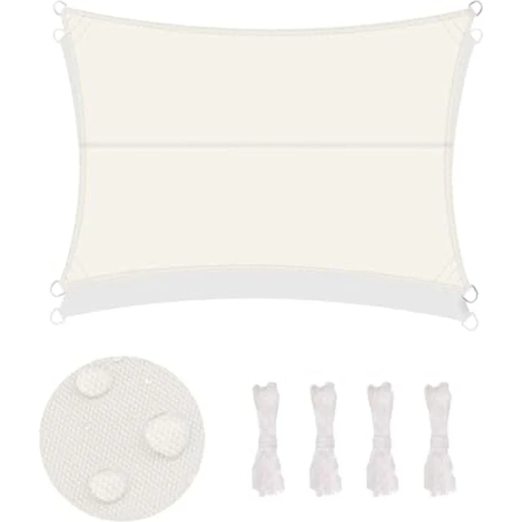 LOVE STORY Sonnensegel Wasserdicht 3. 5x5 m Rechteckig PES Polyester Sonnenschutz Windschutz Balkon Terrasse 95% UV-Schut,für Balkon Garten,Cremeweiß – Bild 2