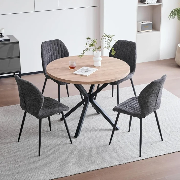 Esszimmerstuhl Leinen Metallbeine Stoffkissen Küche Schwarz St 8er Set – Bild 2