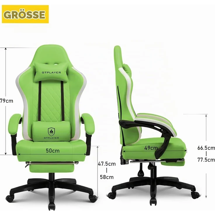 GTPLAYER Gaming Stuhl Ergonomischer Gaming Sessel Schreibtischstuhl Kunstleder, Federsitzkissen, Verbindungsarmlehnen und Fußstütze 150KG, grün – Bild 7