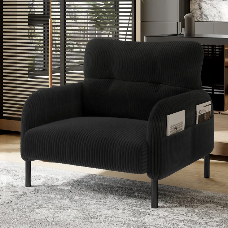 LVHOM Sessel mit Seitentaschen, Relaxsessel Cordstoff, Polstersessel Lehnstuhl Wohnzimmersessel mit Metallbeine