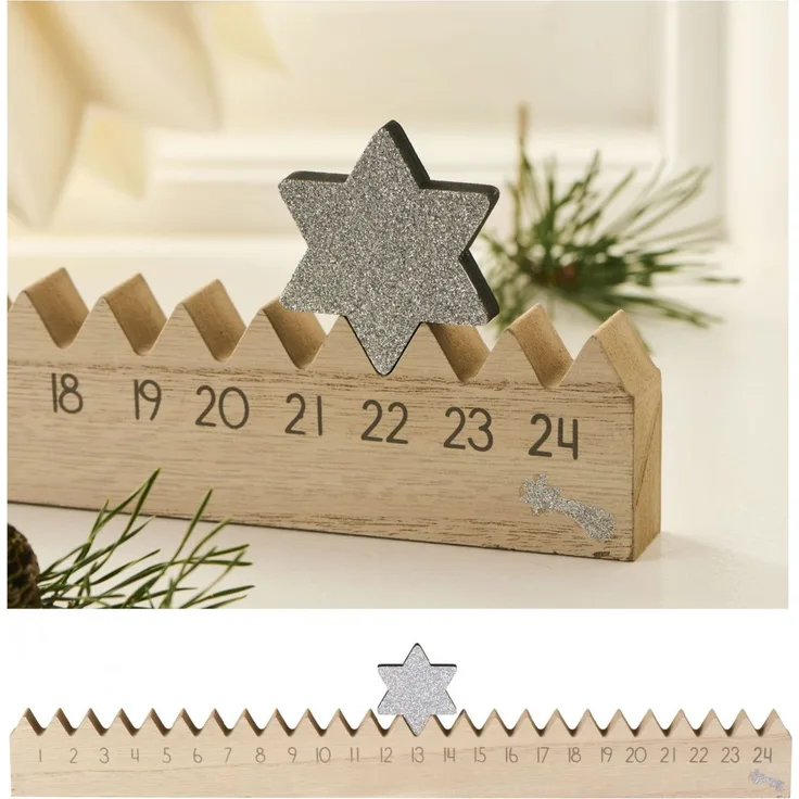 Ib Laursen - Adventskalender Weihnachtskalender Silberstern L50cm Holz 92275-00