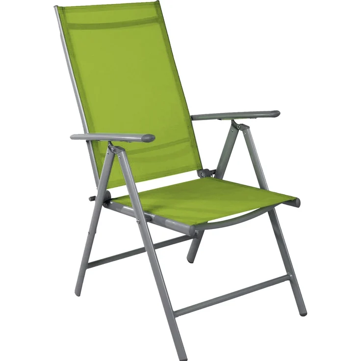 Garten Klappstuhl Gartenstuhl Hochlehner Alu Textilen Silbergrau/Lime – Bild 4