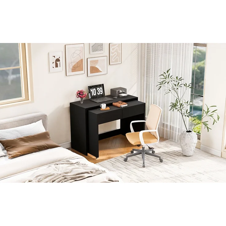 ZUBALIYA Regalschreibtisch + Kommode-2-in-1 Kompaktschreibtisch, ausziehbar,der gesamte Tisch ist aus 1,8 cm starkem Holz gefertigt, mit Rollen ausgestattet, flexibel kombinierbar,Faltbarer Schreibtisch – Bild 9