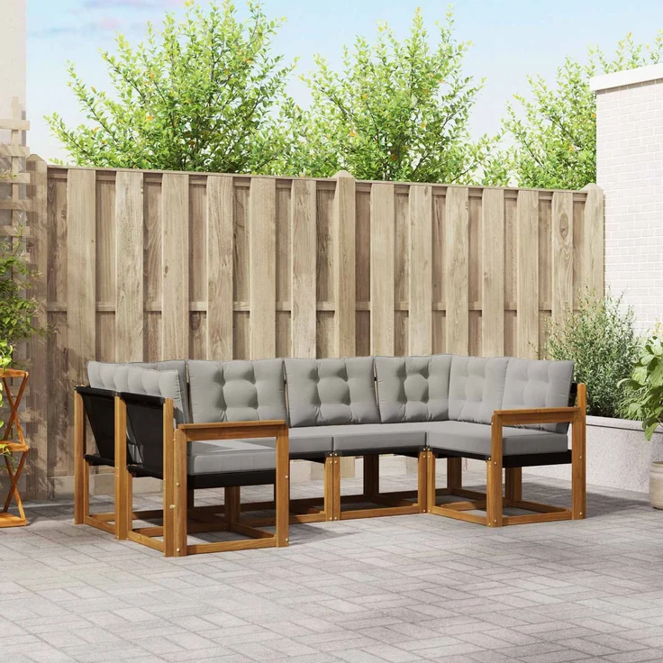 vidaXL Outdoor-Sofagarnitur 6 stk. 6-Sitzer Natur und Hellgrau 3368994 – Bild 1
