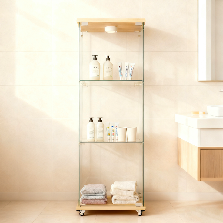 DESVIAE Vitrine mit LED-Beleuchtung und Glastür 42,5x120x36,5 cm MDF und Glas Natur – Bild 9