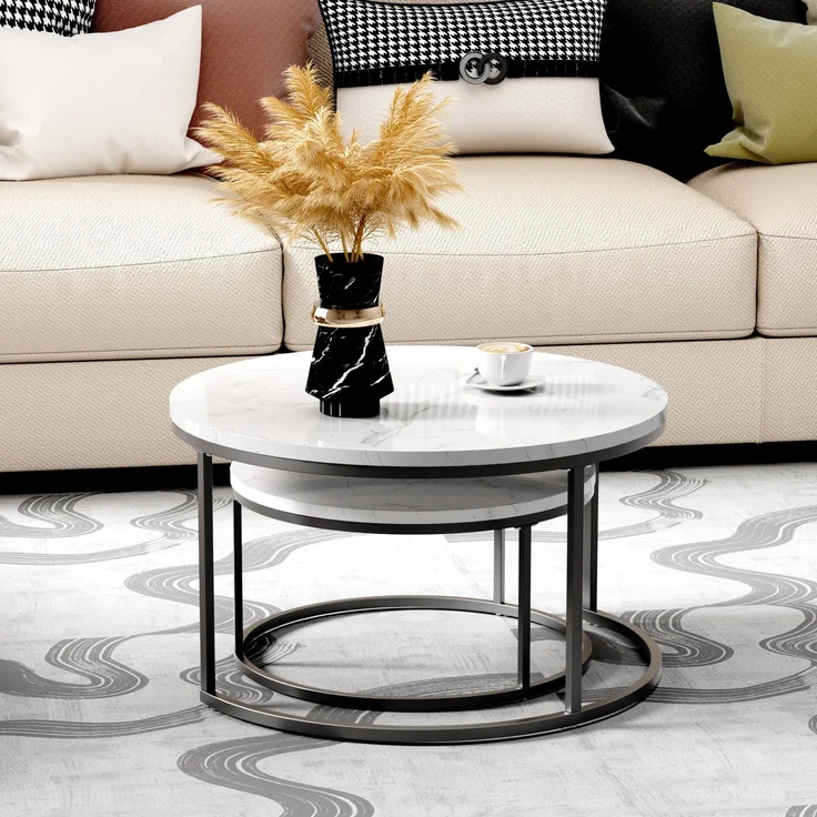 Couchtisch 2-teiliges Couchtisch-Set mit elegantem Design Stabiler Eisenrahmen & leicht zu reinigende MDF-Tischplatte 2 -St – Bild 2