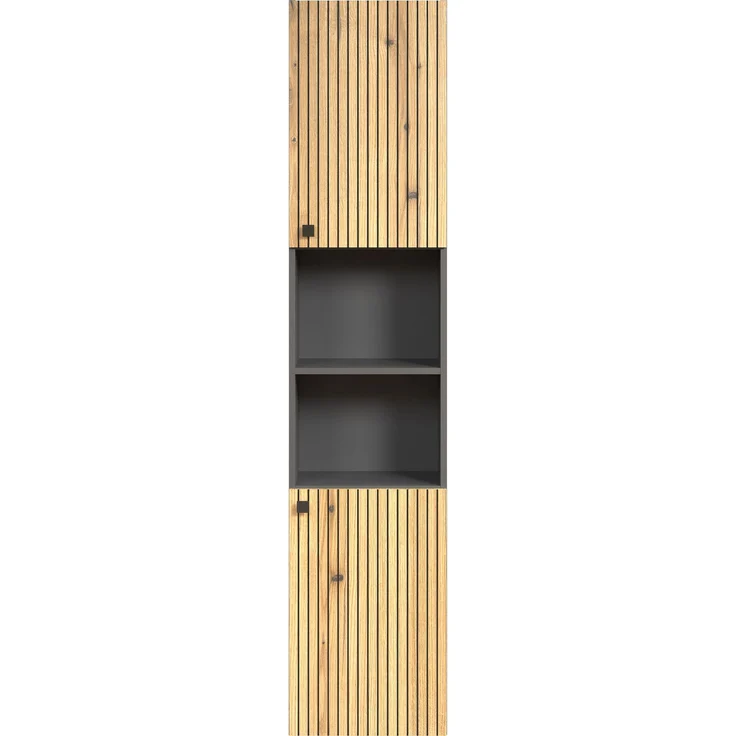 Badezimmer Hochschrank Bliss in Evoke Eiche und grau 40 x 186 cm – Bild 2
