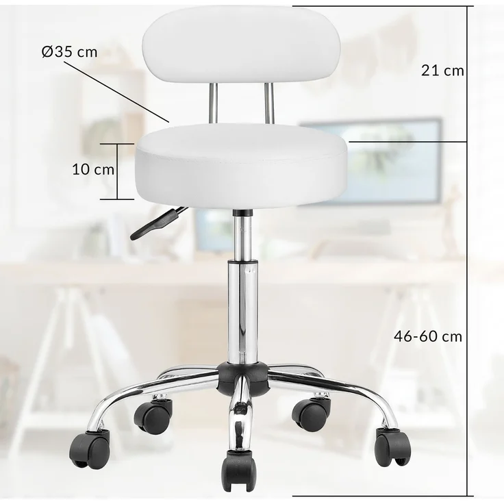 CASARIA® Rollhocker mit Lehne, höhenverstellbar, 2er-Set, weiß – Bild 8