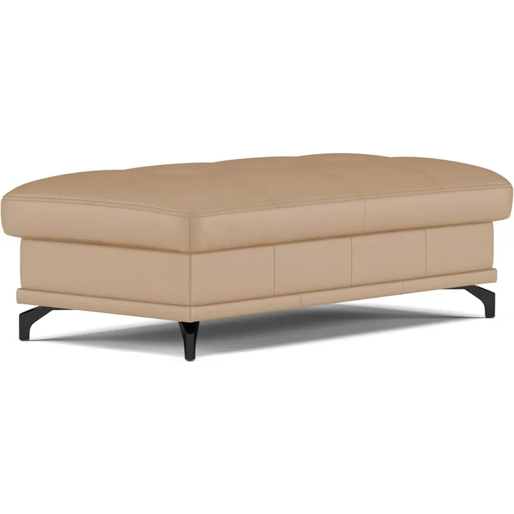 Cavadore Hocker Castiel / Polsterhocker mit mattschwarzen Metallfüßen, ideal als Beistellhocker, Fußablage, Sitzgelegenheit / 138 x 48 x 71 / Echtleder, Beige