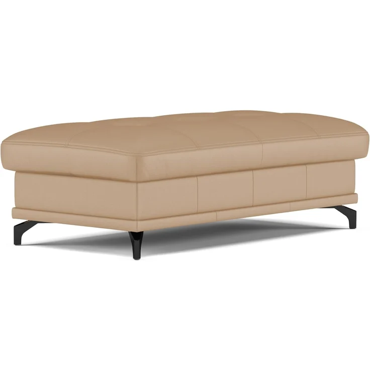Cavadore Hocker Castiel / Polsterhocker mit mattschwarzen Metallfüßen, ideal als Beistellhocker, Fußablage, Sitzgelegenheit / 138 x 48 x 71 / Echtleder, Beige