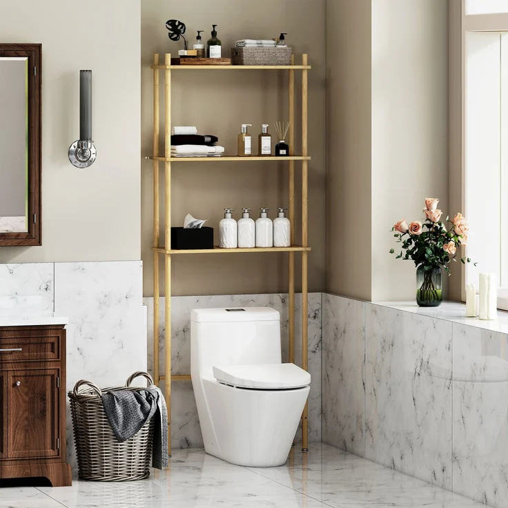 HOMCOM Badregal mit Umkippschutz, plaxtzsparend, 3 Ebenen Toilettenregal 1-tlg, für Waschküche, Land Stil, Naturholz, 181 x 25,5 x 69 cm – Bild 8