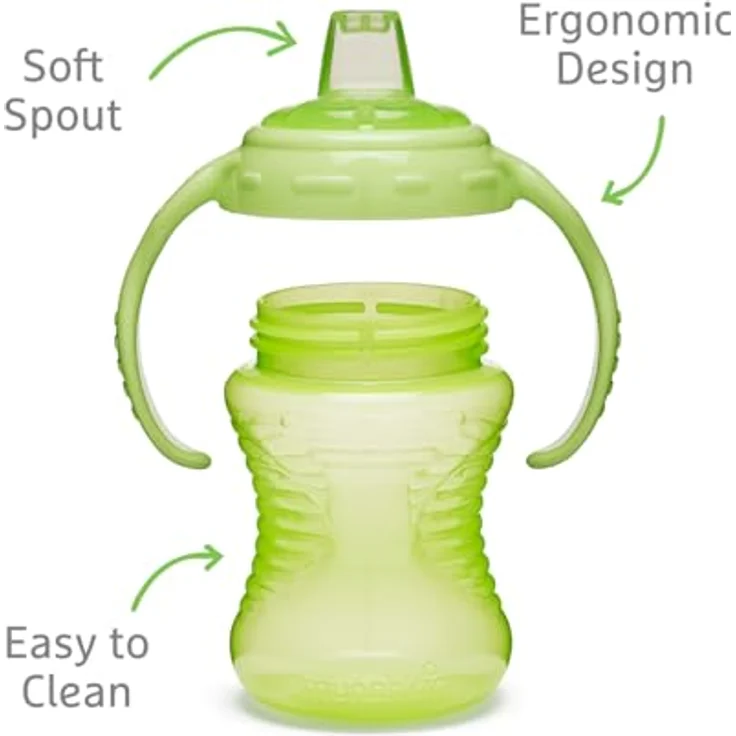 Munchkin Mighty Grip Trainer Cups | Trainer Toddler & Baby Bottle | BPA Free | Non Spill |Leakproof | Baby Weaning Cup from 6+ Months | Toddler Bottle 8oz/236ml| 3 Pack | Blue & Green – Bild 2