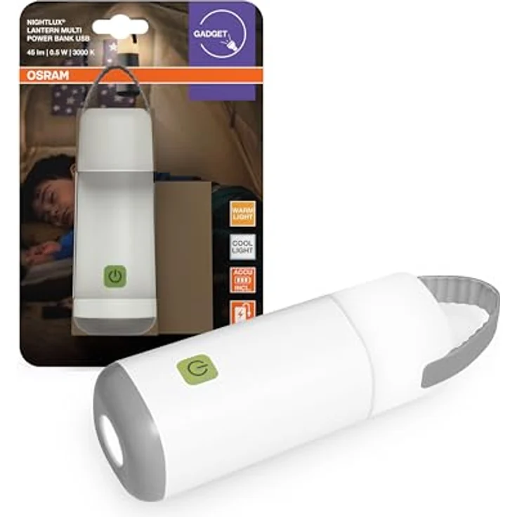 Osram mobiles LED Nachtlicht mit Powerbank, 3000–4000 K, Taschenlampenfunktion, USB-wiederaufladbar, IP20, Grau/Weiß – Bild 4